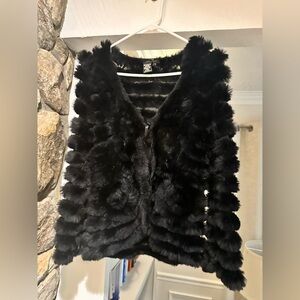 BCBGMAXAZRIA $350 100% Authentic Rabbit Fur Textured Cropped Jacket - Small